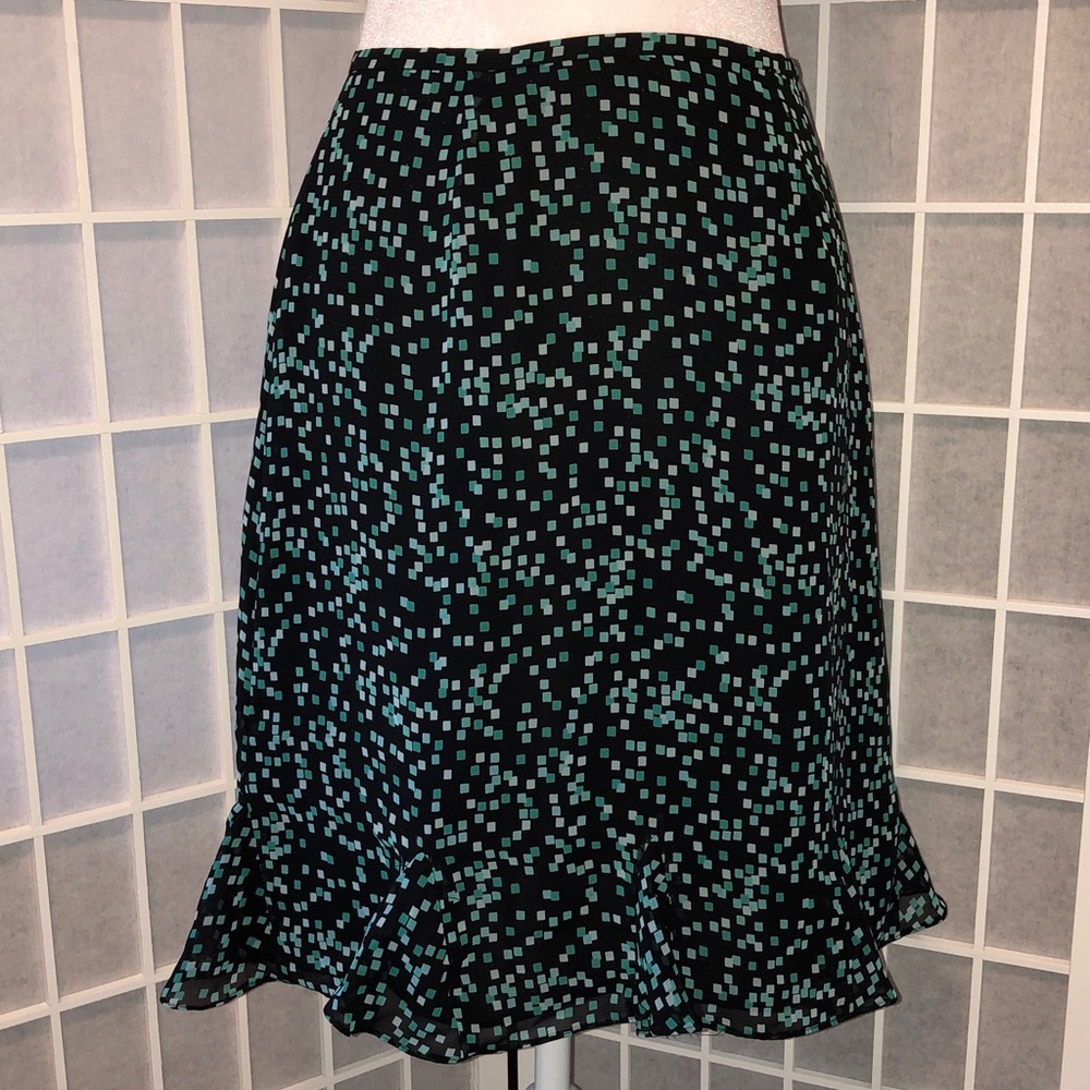 Casual Corner ANNEX Fully Lined Chiffon Skirt, Black & Shades of Green in 2P